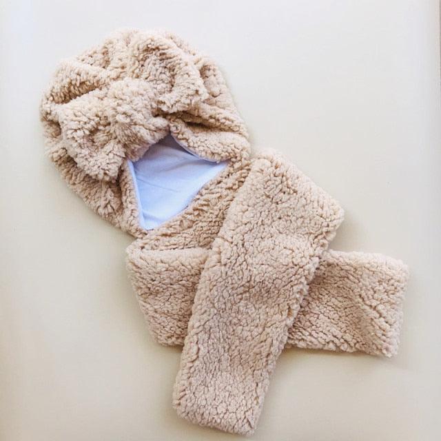 Baby Cotton Hat Autumn Winter Children Scarf Hat Sets Bowknot Ear Baby Girl Boy Warm Beanies Cap Neck Warmer Scarf Fleece Balaclava Hood Ski Mask Cold Weather Face Mask Neck Warmer Winter Nose Warmer