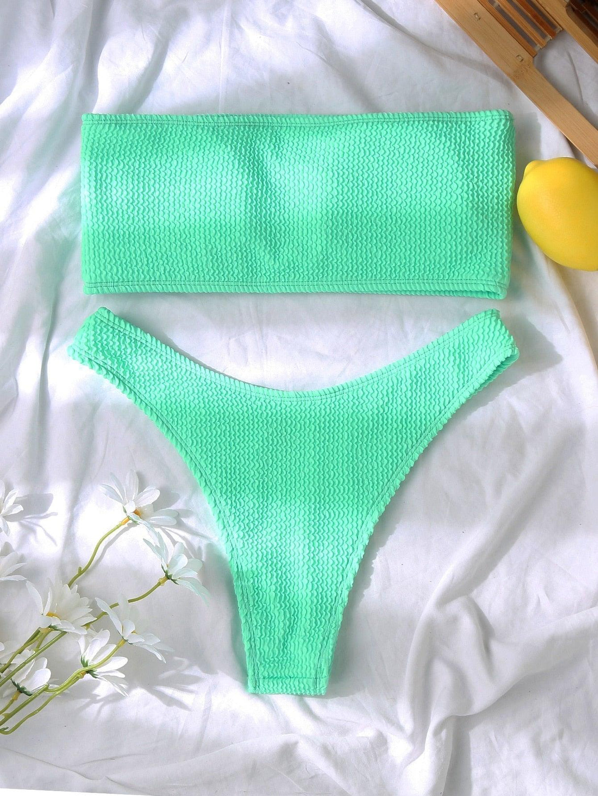 Bikinis Swimsuit Women Push Up Bikini Set Female Swimwear Women's Strapless Solid Color 2 Pieces Bathing Suit Swimsuit Swimsuits Off Shoulder High Waist Bathing Suit High Cut Swimwear For Summer