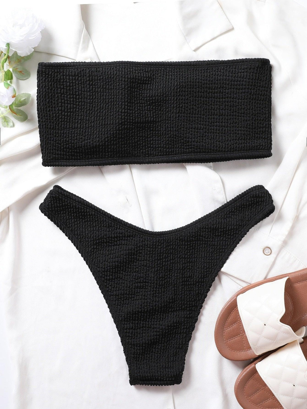 Bikinis Swimsuit Women Push Up Bikini Set Female Swimwear Women's Strapless Solid Color 2 Pieces Bathing Suit Swimsuit Swimsuits Off Shoulder High Waist Bathing Suit High Cut Swimwear For Summer