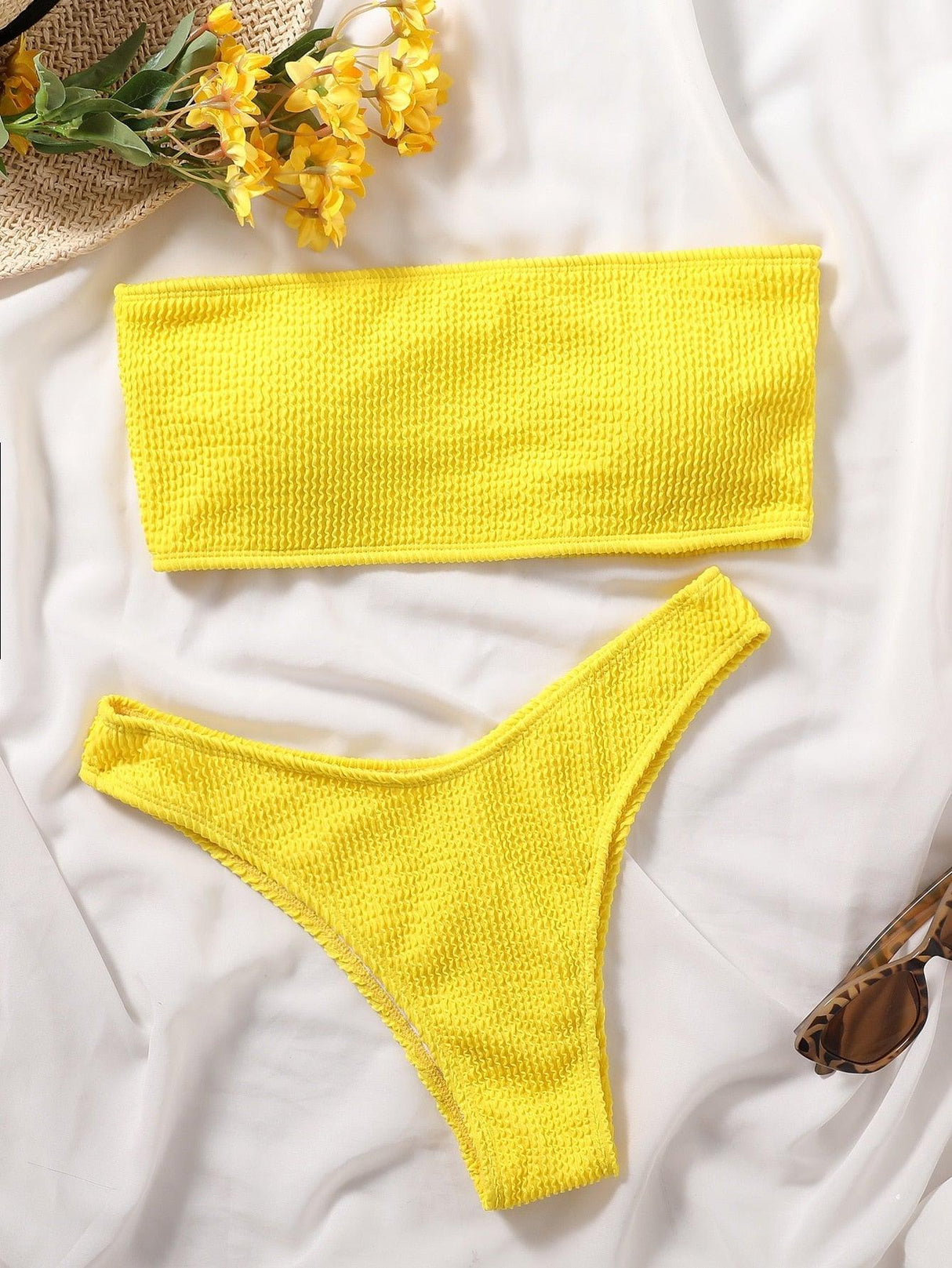 Bikinis Swimsuit Women Push Up Bikini Set Female Swimwear Women's Strapless Solid Color 2 Pieces Bathing Suit Swimsuit Swimsuits Off Shoulder High Waist Bathing Suit High Cut Swimwear For Summer