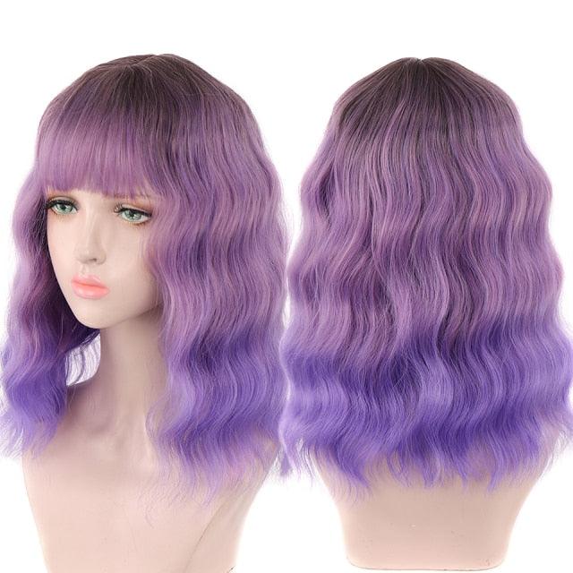 Synthetic Wigs For Women Daily Cosplay Long Water Wave Lolita Wig With Bangs Cold Brown Heat Resistant Hair Bob Wigs For Black Women Cosplay Wigs For Women Gifts for Girlfriends