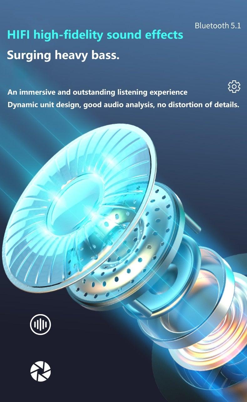 Bluetooth 5.1 Wireless Headphones Waterproof Sports Workout Earphones With Microphone Bluetooth In Ear Headphones Wireless Headset Quality Deep Bass Soft Earmuffs Light Weight Built-in Microphone Charging Box 3500mAh