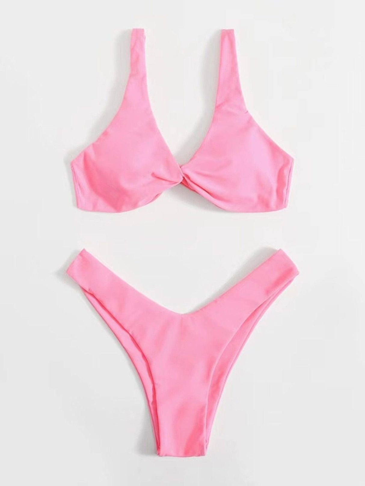 Solid Tie Bikini Padded Bra High Leg Bandage Push Up Bikini Set Brazilian Swimsuit Women Swimwear Rib Bikini Set High Cut Spaghetti Strap Two Piece Swimsuit Bathing Suit
