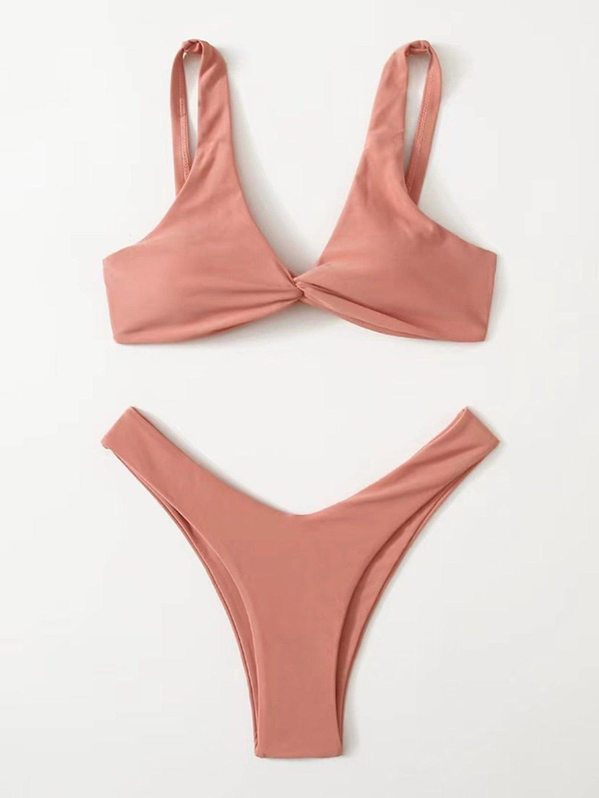 Solid Tie Bikini Padded Bra High Leg Bandage Push Up Bikini Set Brazilian Swimsuit Women Swimwear Rib Bikini Set High Cut Spaghetti Strap Two Piece Swimsuit Bathing Suit