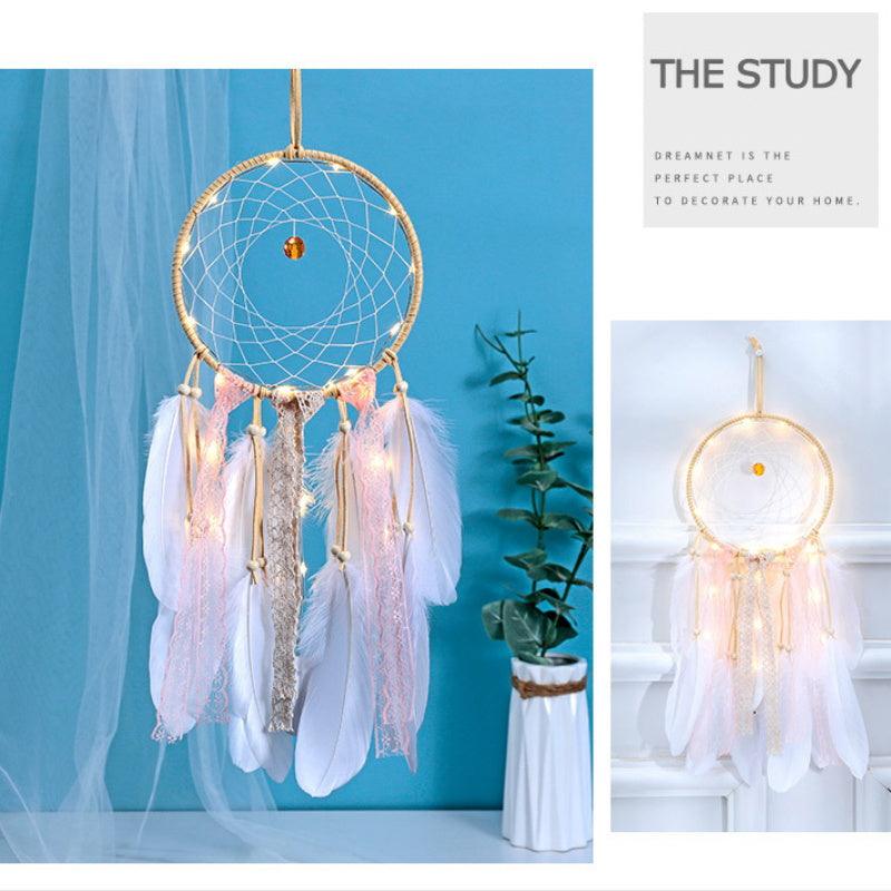 Dream Catcher Led Handmade Dream-catcher Traditional Feather Hanging Home Wall Decoration Night Dream Catchers Decor Ornament Wall Hanging Wind Chimes For Home Room Decoration