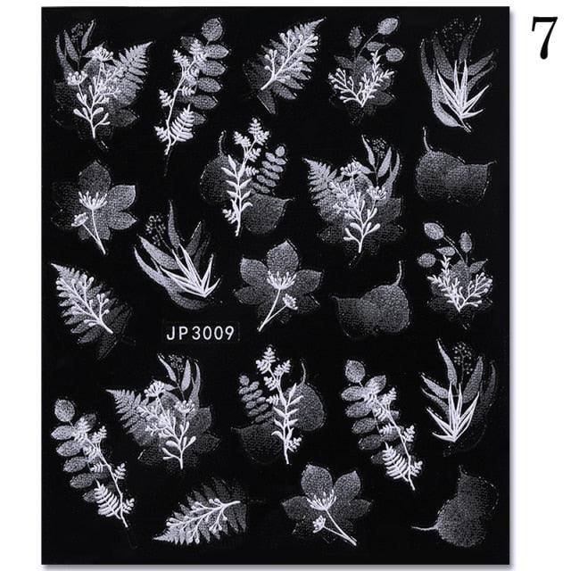 White Embossed Flower Lace 5D Sticker Decal Wedding Nail Art Designs Floral Flower Transfer Decal Geometry 3D Wave Design Decoration for Women Girls Tape Nail Art Stickers Decal Decoration Geometry Transfer Decals Nail Art Decorations Decoration Decal
