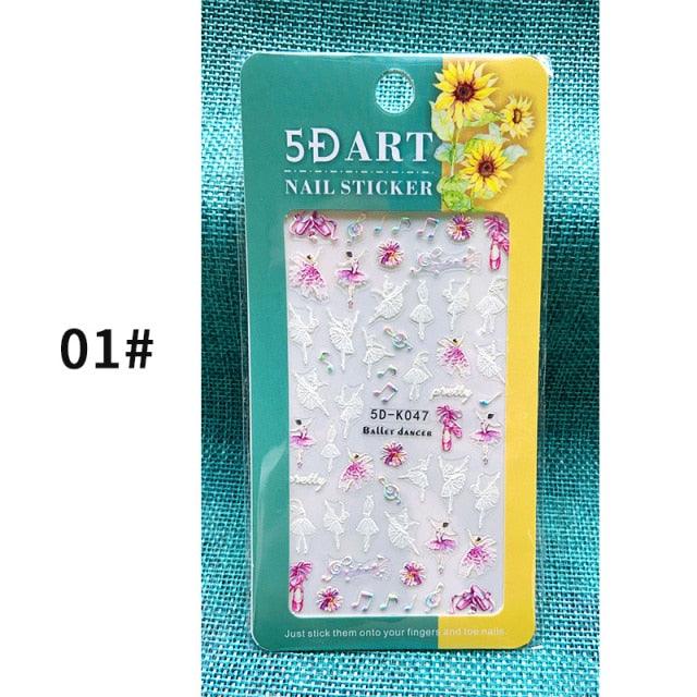 White Embossed Flower Lace 5D Sticker Decal Wedding Nail Art Designs Floral Flower Transfer Decal Geometry 3D Wave Design Decoration for Women Girls Tape Nail Art Stickers Decal Decoration Geometry Transfer Decals Nail Art Decorations Decoration Decal