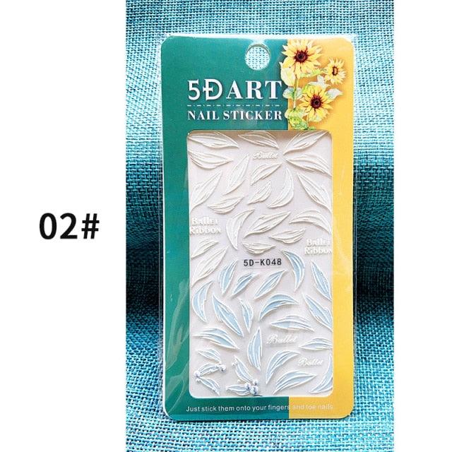 White Embossed Flower Lace 5D Sticker Decal Wedding Nail Art Designs Floral Flower Transfer Decal Geometry 3D Wave Design Decoration for Women Girls Tape Nail Art Stickers Decal Decoration Geometry Transfer Decals Nail Art Decorations Decoration Decal