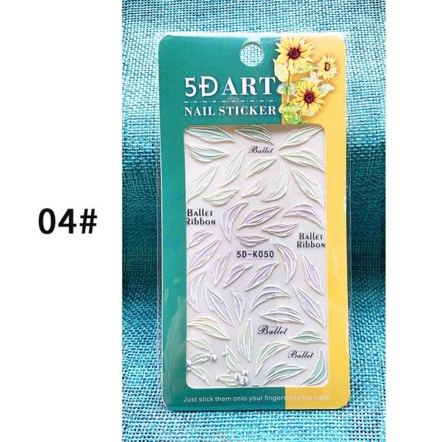 White Embossed Flower Lace 5D Sticker Decal Wedding Nail Art Designs Floral Flower Transfer Decal Geometry 3D Wave Design Decoration for Women Girls Tape Nail Art Stickers Decal Decoration Geometry Transfer Decals Nail Art Decorations Decoration Decal