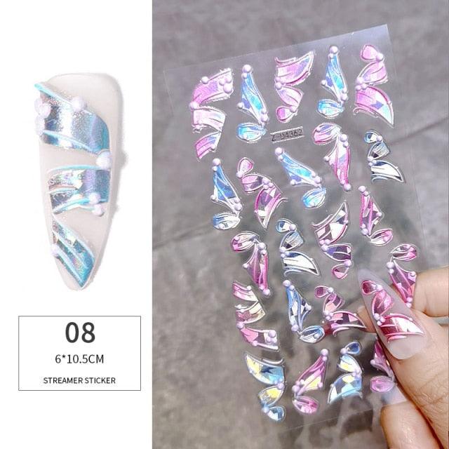 White Embossed Flower Lace 5D Sticker Decal Wedding Nail Art Designs Floral Flower Transfer Decal Geometry 3D Wave Design Decoration for Women Girls Tape Nail Art Stickers Decal Decoration Geometry Transfer Decals Nail Art Decorations Decoration Decal