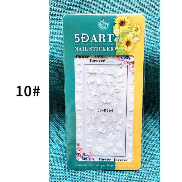 White Embossed Flower Lace 5D Sticker Decal Wedding Nail Art Designs Floral Flower Transfer Decal Geometry 3D Wave Design Decoration for Women Girls Tape Nail Art Stickers Decal Decoration Geometry Transfer Decals Nail Art Decorations Decoration Decal