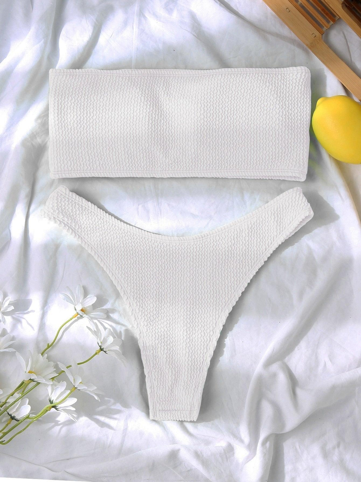 Bikinis Swimsuit Women Push Up Bikini Set Female Swimwear Women's Strapless Solid Color 2 Pieces Bathing Suit Swimsuit Swimsuits Off Shoulder High Waist Bathing Suit High Cut Swimwear For Summer