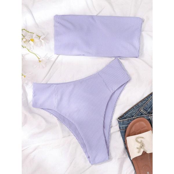 Bikinis Swimsuit Women Push Up Bikini Set Female Swimwear Women's Strapless Solid Color 2 Pieces Bathing Suit Swimsuit Swimsuits Off Shoulder High Waist Bathing Suit High Cut Swimwear For Summer