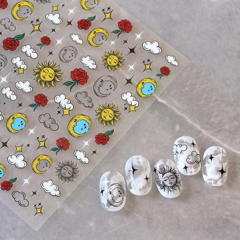 Yellow Smiles Sun Moon Clouds 3D Nail Stickers For Halloween Theme Slider Decals Nail Art Decorations Design 3D Self-Adhesive Nail Decorations Accessories Women Girls Manicure Decorations Nail Art Supplies Water Transfer Decals
