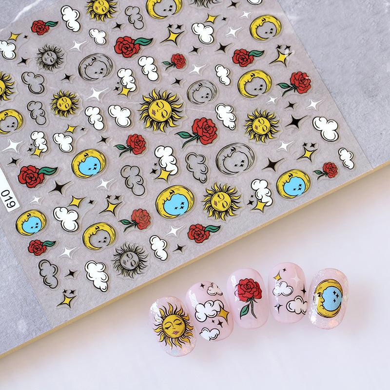 Yellow Smiles Sun Moon Clouds 3D Nail Stickers For Halloween Theme Slider Decals Nail Art Decorations Design 3D Self-Adhesive Nail Decorations Accessories Women Girls Manicure Decorations Nail Art Supplies Water Transfer Decals