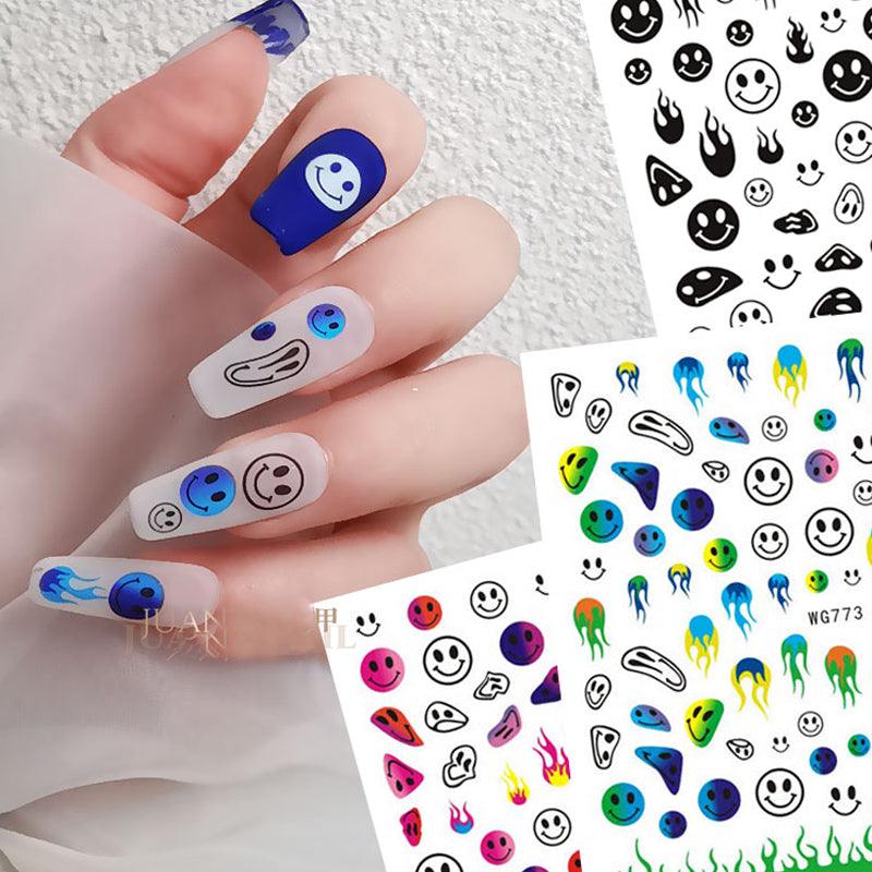 Yellow Smiles Sun Moon Clouds 3D Nail Stickers For Halloween Theme Slider Decals Nail Art Decorations Design 3D Self-Adhesive Nail Decorations Accessories Women Girls Manicure Decorations Nail Art Supplies Water Transfer Decals