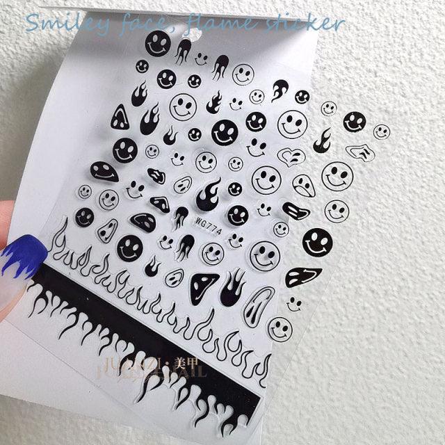 Yellow Smiles Sun Moon Clouds 3D Nail Stickers For Halloween Theme Slider Decals Nail Art Decorations Design 3D Self-Adhesive Nail Decorations Accessories Women Girls Manicure Decorations Nail Art Supplies Water Transfer Decals