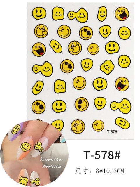 Yellow Smiles Sun Moon Clouds 3D Nail Stickers For Halloween Theme Slider Decals Nail Art Decorations Design 3D Self-Adhesive Nail Decorations Accessories Women Girls Manicure Decorations Nail Art Supplies Water Transfer Decals