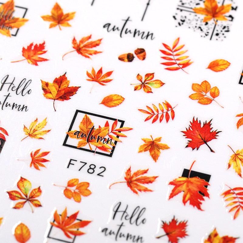 Flowers Leaves Line 3D Nail Stickers Autumn Winter Fall Leaf Design Transfer Sliders Abstract Waves Nail Art Decals Manicures Decal Self-Adhesive 3D Wave Design Decoration for Women Girls Tape Nail Art Stickers Decal Decoration