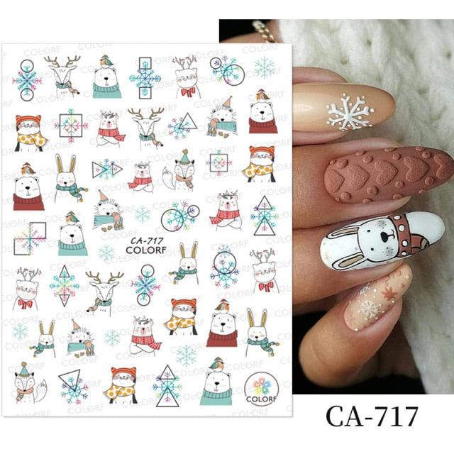 3D Nail Stickers Decals Snowflakes Elk Bear Christmas Xmas Transfer Stickers Nail Art Self-Adhesive Decals Decoration Nail Art Stickers Decals Christmas Snowflake Bronzing Christmas Slider Nail Art 3D Decals Decoration