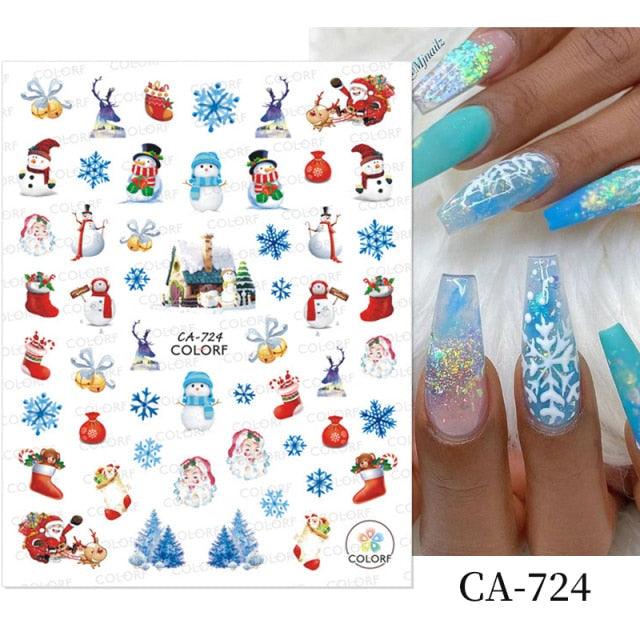 3D Nail Stickers Decals Snowflakes Elk Bear Christmas Xmas Transfer Stickers Nail Art Self-Adhesive Decals Decoration Nail Art Stickers Decals Christmas Snowflake Bronzing Christmas Slider Nail Art 3D Decals Decoration