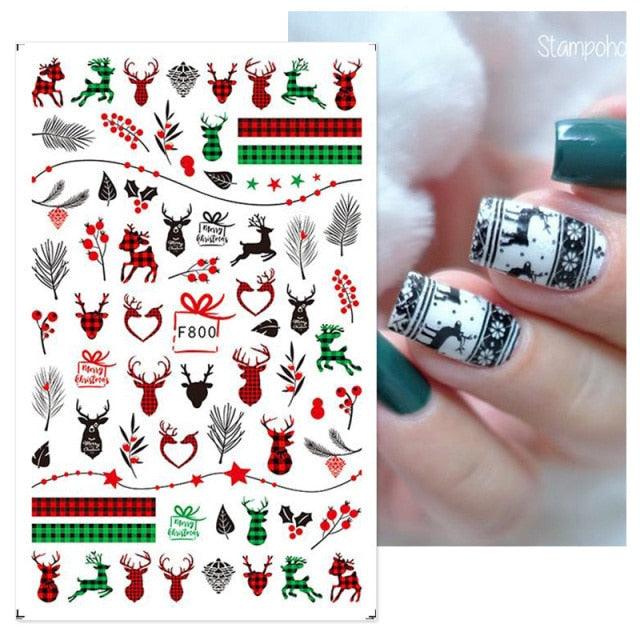 3D Nail Stickers Decals Snowflakes Elk Bear Christmas Xmas Transfer Stickers Nail Art Self-Adhesive Decals Decoration Nail Art Stickers Decals Christmas Snowflake Bronzing Christmas Slider Nail Art 3D Decals Decoration