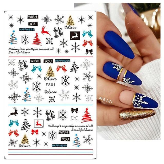 3D Nail Stickers Decals Snowflakes Elk Bear Christmas Xmas Transfer Stickers Nail Art Self-Adhesive Decals Decoration Nail Art Stickers Decals Christmas Snowflake Bronzing Christmas Slider Nail Art 3D Decals Decoration