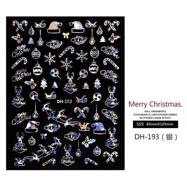 3D Nail Stickers Decals Snowflakes Elk Bear Christmas Xmas Transfer Stickers Nail Art Self-Adhesive Decals Decoration Nail Art Stickers Decals Christmas Snowflake Bronzing Christmas Slider Nail Art 3D Decals Decoration