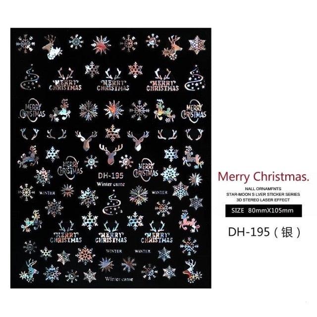3D Nail Stickers Decals Snowflakes Elk Bear Christmas Xmas Transfer Stickers Nail Art Self-Adhesive Decals Decoration Nail Art Stickers Decals Christmas Snowflake Bronzing Christmas Slider Nail Art 3D Decals Decoration