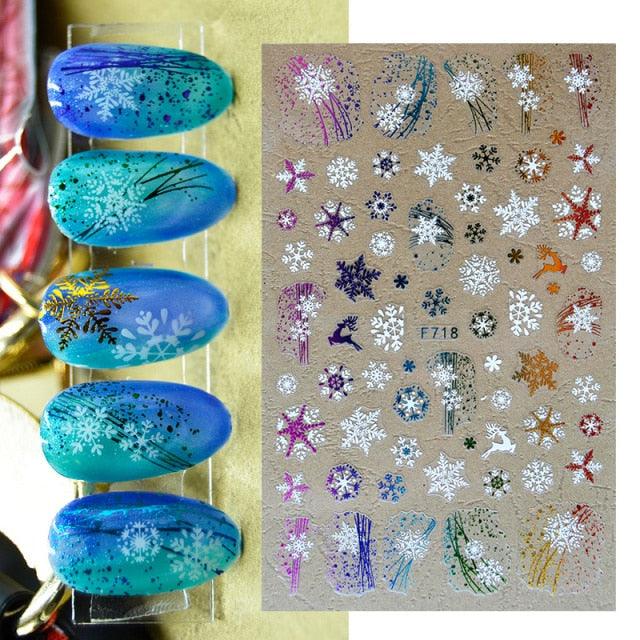 3D Nail Stickers Decals Snowflakes Elk Bear Christmas Xmas Transfer Stickers Nail Art Self-Adhesive Decals Decoration Nail Art Stickers Decals Christmas Snowflake Bronzing Christmas Slider Nail Art 3D Decals Decoration