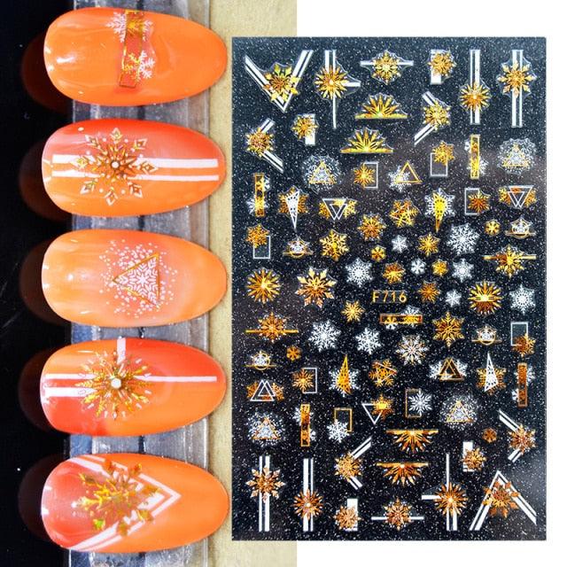 3D Nail Stickers Decals Snowflakes Elk Bear Christmas Xmas Transfer Stickers Nail Art Self-Adhesive Decals Decoration Nail Art Stickers Decals Christmas Snowflake Bronzing Christmas Slider Nail Art 3D Decals Decoration