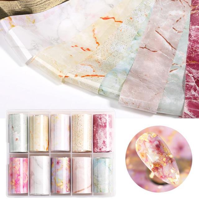 Nail Foils Marble Flower Series Iridescent Nail Art Transfer Sticker Paper Slider Nail Water Decal Design Manicures Decorations Art Manicures Decoration New Gold Nail Transfer Foils for Nail Arts Nails Supply Holographic Effect Nail Art Foil Stickers Hol
