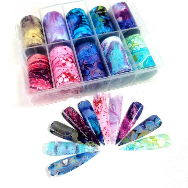 Nail Foils Marble Flower Series Iridescent Nail Art Transfer Sticker Paper Slider Nail Water Decal Design Manicures Decorations Art Manicures Decoration New Gold Nail Transfer Foils for Nail Arts Nails Supply Holographic Effect Nail Art Foil Stickers Hol