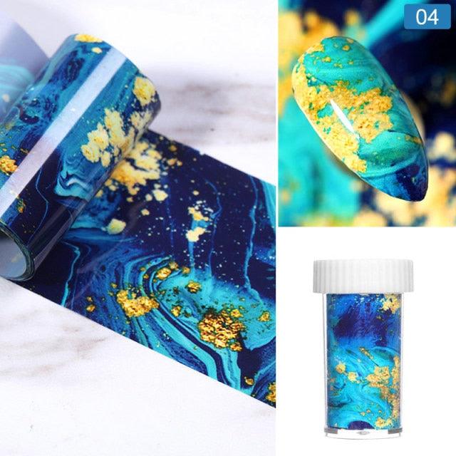 Nail Foils Marble Flower Series Iridescent Nail Art Transfer Sticker Paper Slider Nail Water Decal Design Manicures Decorations Art Manicures Decoration New Gold Nail Transfer Foils for Nail Arts Nails Supply Holographic Effect Nail Art Foil Stickers Hol