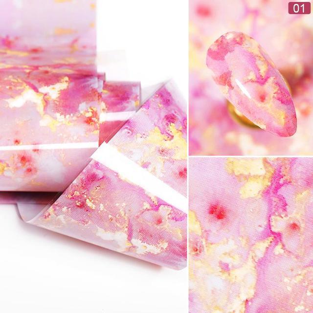 Nail Foils Marble Flower Series Iridescent Nail Art Transfer Sticker Paper Slider Nail Water Decal Design Manicures Decorations Art Manicures Decoration New Gold Nail Transfer Foils for Nail Arts Nails Supply Holographic Effect Nail Art Foil Stickers Hol