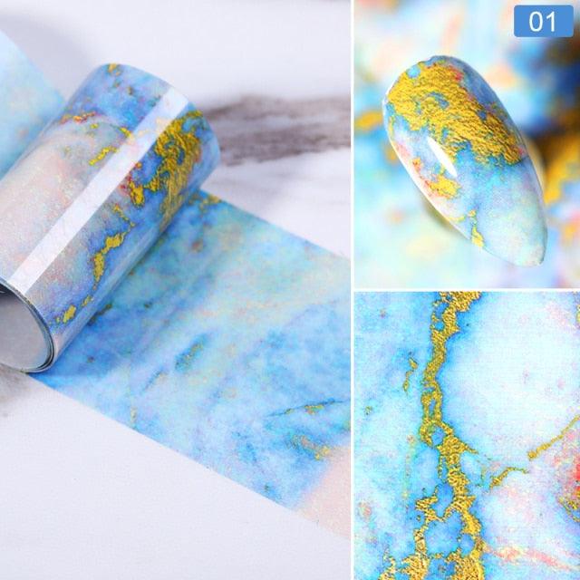 Nail Foils Marble Flower Series Iridescent Nail Art Transfer Sticker Paper Slider Nail Water Decal Design Manicures Decorations Art Manicures Decoration New Gold Nail Transfer Foils for Nail Arts Nails Supply Holographic Effect Nail Art Foil Stickers Hol