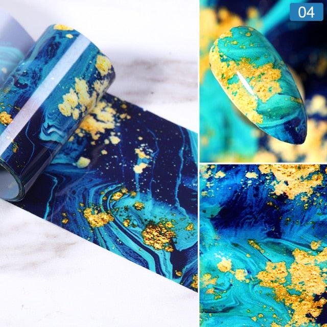 Nail Foils Marble Flower Series Iridescent Nail Art Transfer Sticker Paper Slider Nail Water Decal Design Manicures Decorations Art Manicures Decoration New Gold Nail Transfer Foils for Nail Arts Nails Supply Holographic Effect Nail Art Foil Stickers Hol