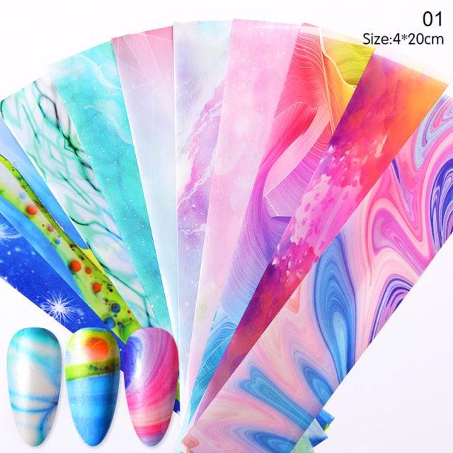 Nail Foils Marble Flower Series Iridescent Nail Art Transfer Sticker Paper Slider Nail Water Decal Design Manicures Decorations Art Manicures Decoration New Gold Nail Transfer Foils for Nail Arts Nails Supply Holographic Effect Nail Art Foil Stickers Hol