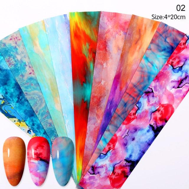 Nail Foils Marble Flower Series Iridescent Nail Art Transfer Sticker Paper Slider Nail Water Decal Design Manicures Decorations Art Manicures Decoration New Gold Nail Transfer Foils for Nail Arts Nails Supply Holographic Effect Nail Art Foil Stickers Hol