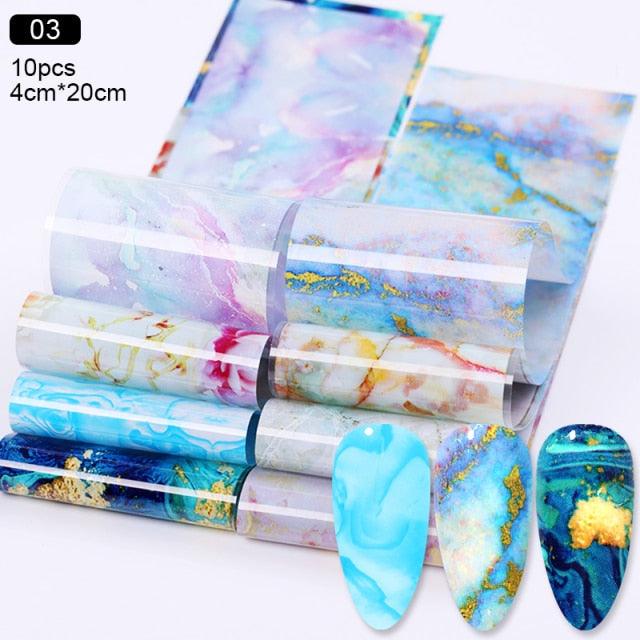 Nail Foils Marble Flower Series Iridescent Nail Art Transfer Sticker Paper Slider Nail Water Decal Design Manicures Decorations Art Manicures Decoration New Gold Nail Transfer Foils for Nail Arts Nails Supply Holographic Effect Nail Art Foil Stickers Hol