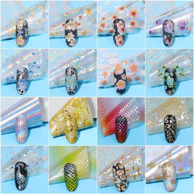 Nail Foils Marble Flower Series Iridescent Nail Art Transfer Sticker Paper Slider Nail Water Decal Design Manicures Decorations Art Manicures Decoration New Gold Nail Transfer Foils for Nail Arts Nails Supply Holographic Effect Nail Art Foil Stickers Hol