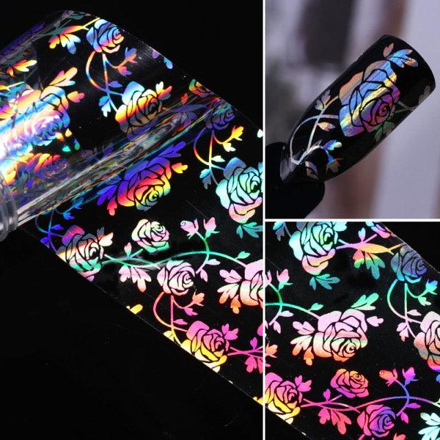 Nail Foils Marble Flower Series Iridescent Nail Art Transfer Sticker Paper Slider Nail Water Decal Design Manicures Decorations Art Manicures Decoration New Gold Nail Transfer Foils for Nail Arts Nails Supply Holographic Effect Nail Art Foil Stickers Hol
