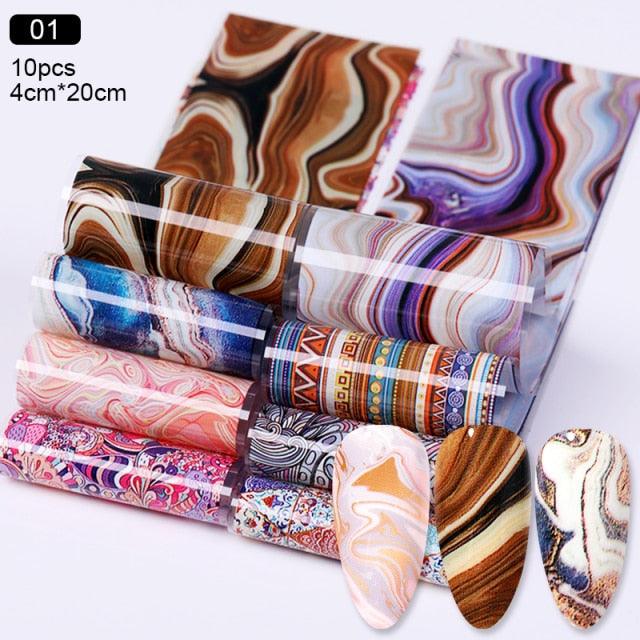 Nail Foils Marble Flower Series Iridescent Nail Art Transfer Sticker Paper Slider Nail Water Decal Design Manicures Decorations Art Manicures Decoration New Gold Nail Transfer Foils for Nail Arts Nails Supply Holographic Effect Nail Art Foil Stickers Hol
