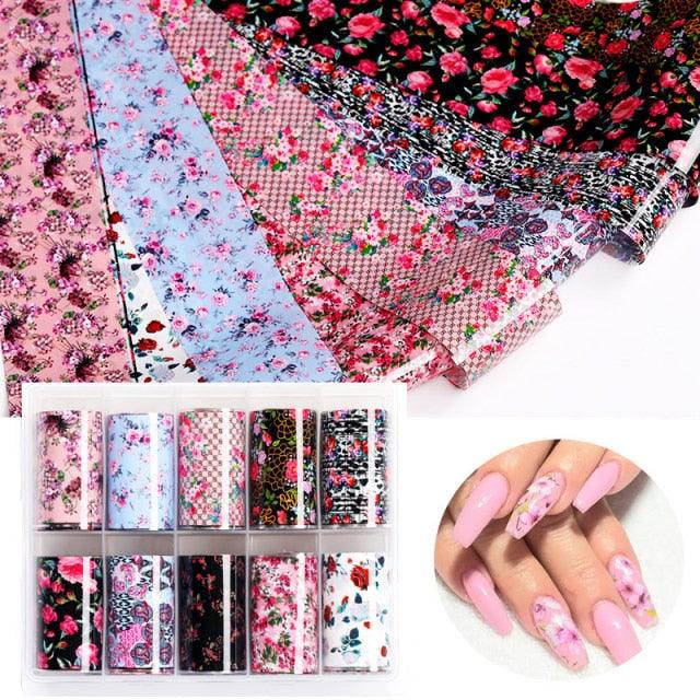 Nail Foils Marble Flower Series Iridescent Nail Art Transfer Sticker Paper Slider Nail Water Decal Design Manicures Decorations Art Manicures Decoration New Gold Nail Transfer Foils for Nail Arts Nails Supply Holographic Effect Nail Art Foil Stickers Hol