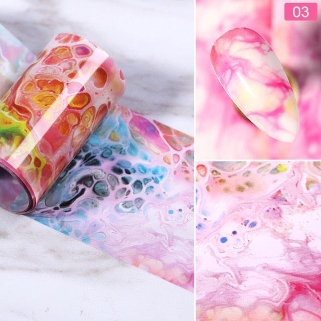 Nail Foils Marble Flower Series Iridescent Nail Art Transfer Sticker Paper Slider Nail Water Decal Design Manicures Decorations Art Manicures Decoration New Gold Nail Transfer Foils for Nail Arts Nails Supply Holographic Effect Nail Art Foil Stickers Hol
