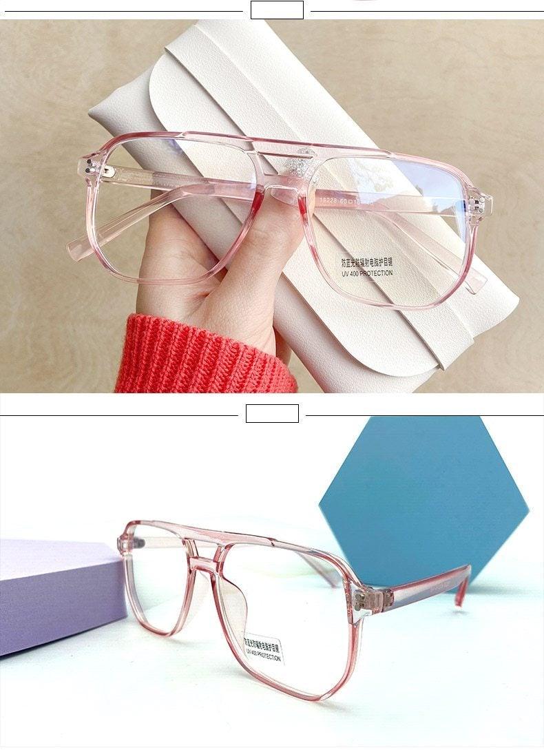 Double Beam Anti Blue Light Glasses Frame Women Men Anti Eyestrain Computer Reading TV Glasses Stylish Frame Anti Glasses Men And Women Retro Big Frame Myopia Eyeglasses Oversized Mirror Frame