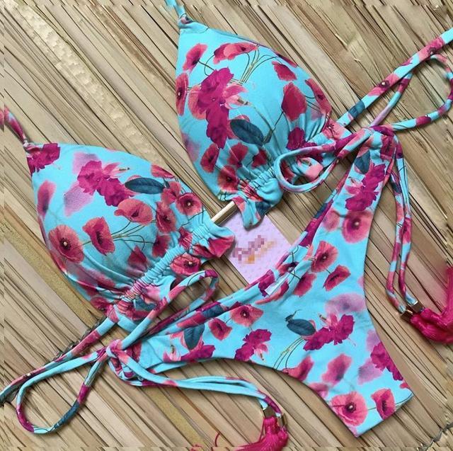 Popular Women's Beachwear Bikini Set Swimwear Push-Up Padded Swimsuit Floral Bikini Set Low Rise Ruffled Two Pieces Swimsuit Push Up Bathing Suit Swimwear