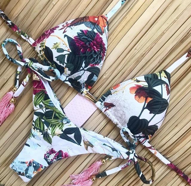 Popular Women's Beachwear Bikini Set Swimwear Push-Up Padded Swimsuit Floral Bikini Set Low Rise Ruffled Two Pieces Swimsuit Push Up Bathing Suit Swimwear