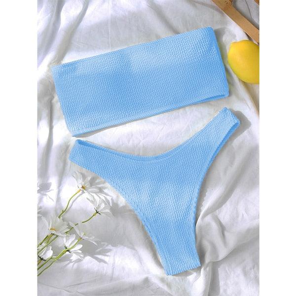 Bikinis Swimsuit Women Push Up Bikini Set Female Swimwear Women's Strapless Solid Color 2 Pieces Bathing Suit Swimsuit Swimsuits Off Shoulder High Waist Bathing Suit High Cut Swimwear For Summer