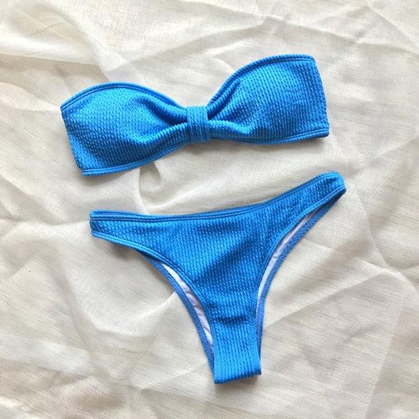 Bikinis Swimsuit Women Push Up Bikini Set Female Swimwear Women's Strapless Solid Color 2 Pieces Bathing Suit Swimsuit Swimsuits Off Shoulder High Waist Bathing Suit High Cut Swimwear For Summer